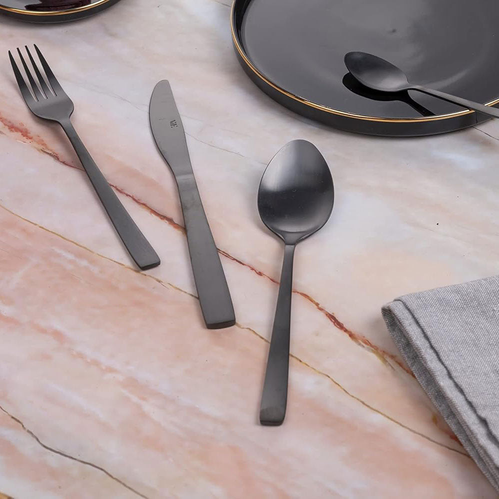 VILLA D'ESTE HOME TIVOLI Modern Set 24 Pieces Tableware Cutlery Service Matt Black Steel