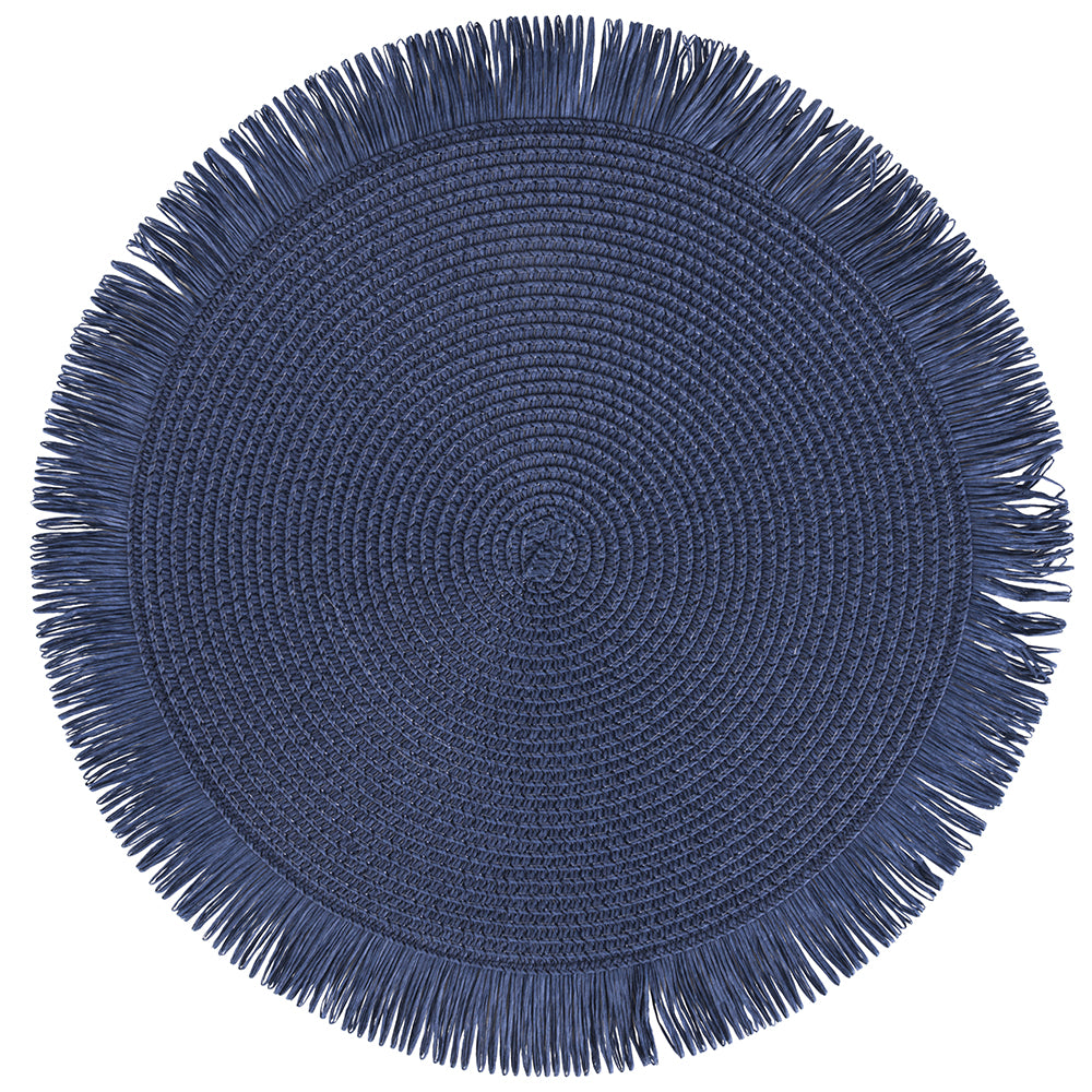 VILLA D'ESTE HOME TIVOLI Round Placemat with Fringes Shades of Ocean Set 4 Pieces 38cm