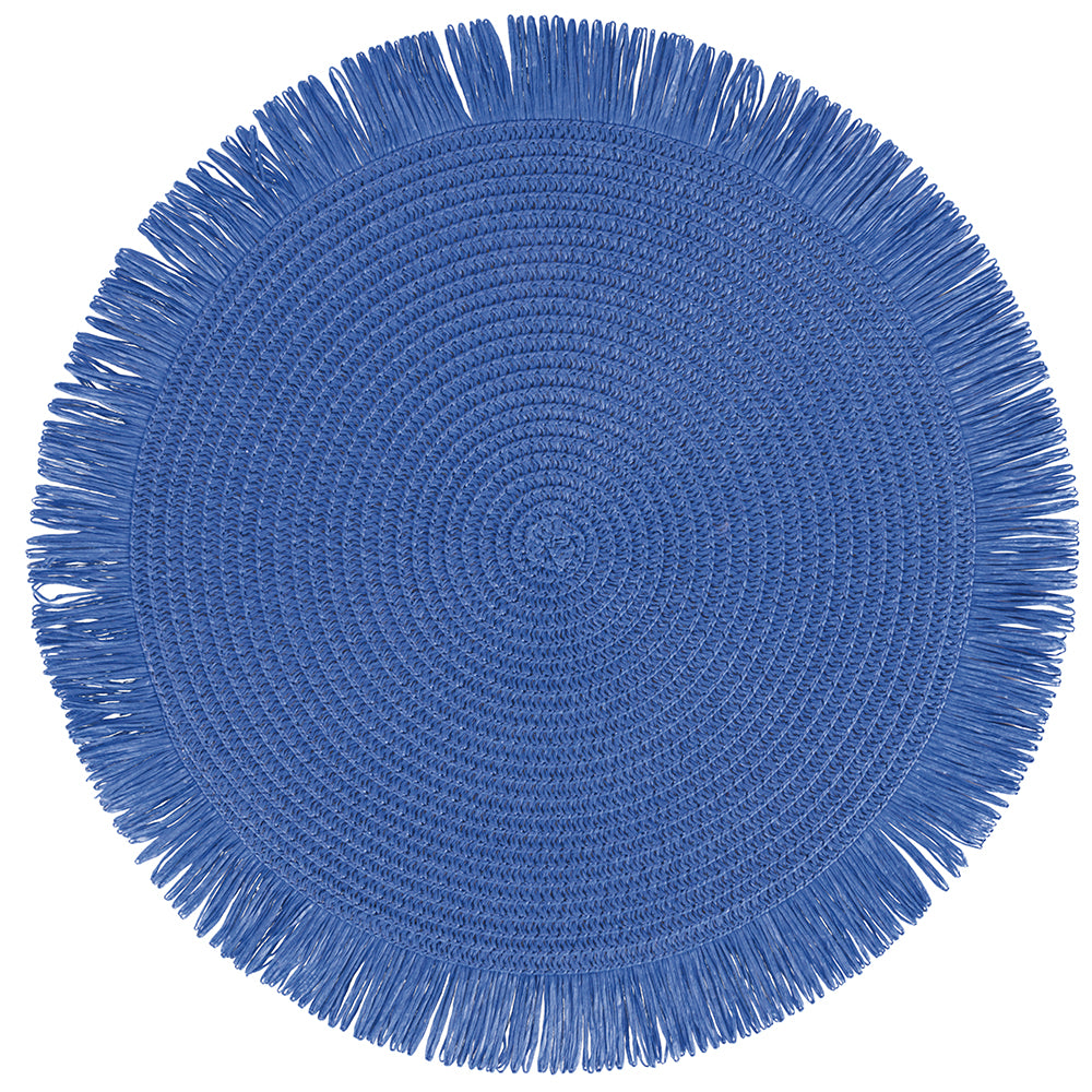 VILLA D'ESTE HOME TIVOLI Round Placemat with Fringes Shades of Ocean Set 4 Pieces 38cm