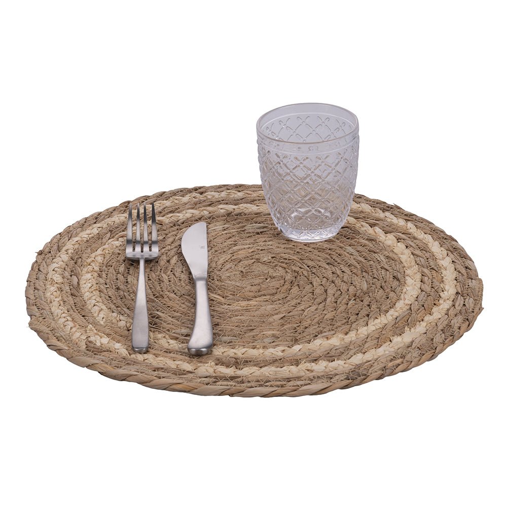 VILLA D'ESTE HOME TIVOLI Tovaglietta Tonda Natural Set 3 Pezzi 40cm Intreccio di Foglie Naturali