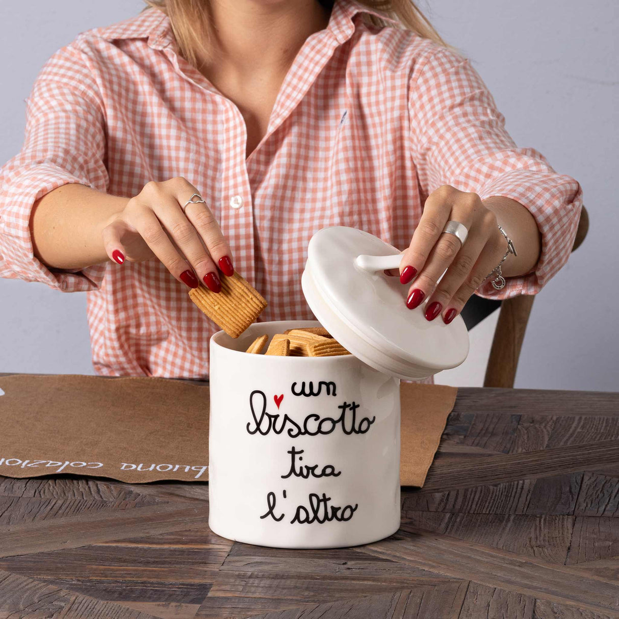 SIMPLE DAY Biscuit Jar Container One Biscuit Leads to Another 21x12cm Stoneware