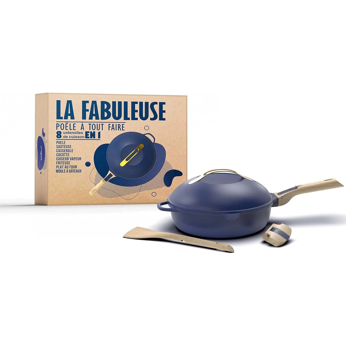 COOKUT La Favolosa Padella Casseruola Tegame 2 Manici 8 in 1 28cm Metallo Zaffiro