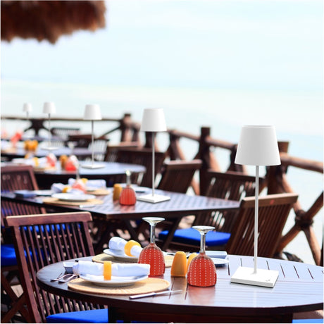 ZAFFERANO Poldina PRO Lampada da Tavolo 38cm LED Ricaricabile Senza Fili Bianco Alluminio