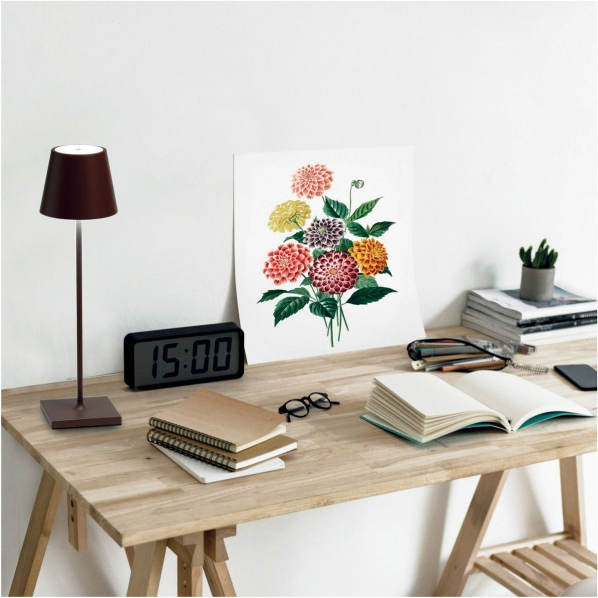 ZAFFERANO Poldina PRO Lampada da Tavolo 38cm LED Ricaricabile Senza Fili Corten Alluminio