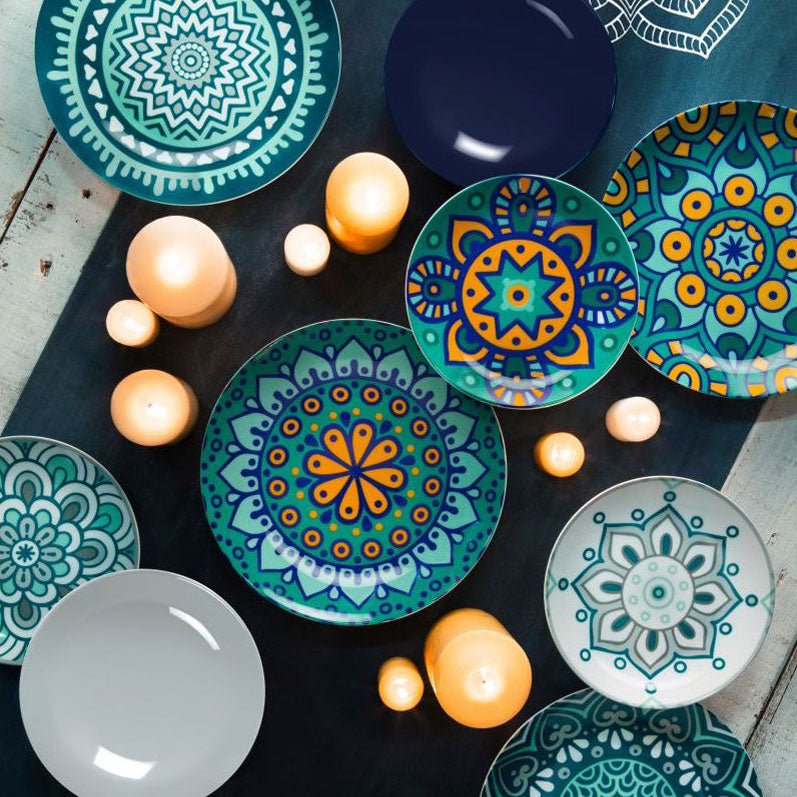 EXCELSA Mandala Mediterraneo Servizio Tavola Piatti Set 18 Pezzi Porcellana Multicolore