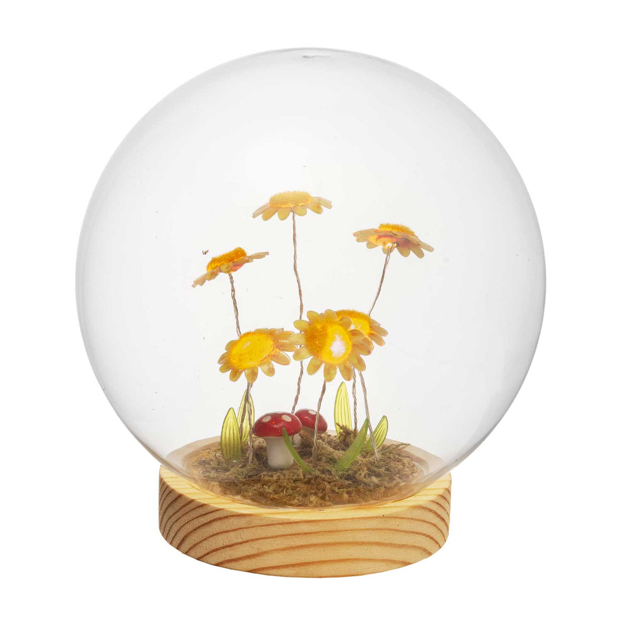 PALAIS ROYAL Sfera in Vetro con Girasoli e LED 15cm Base in Legno