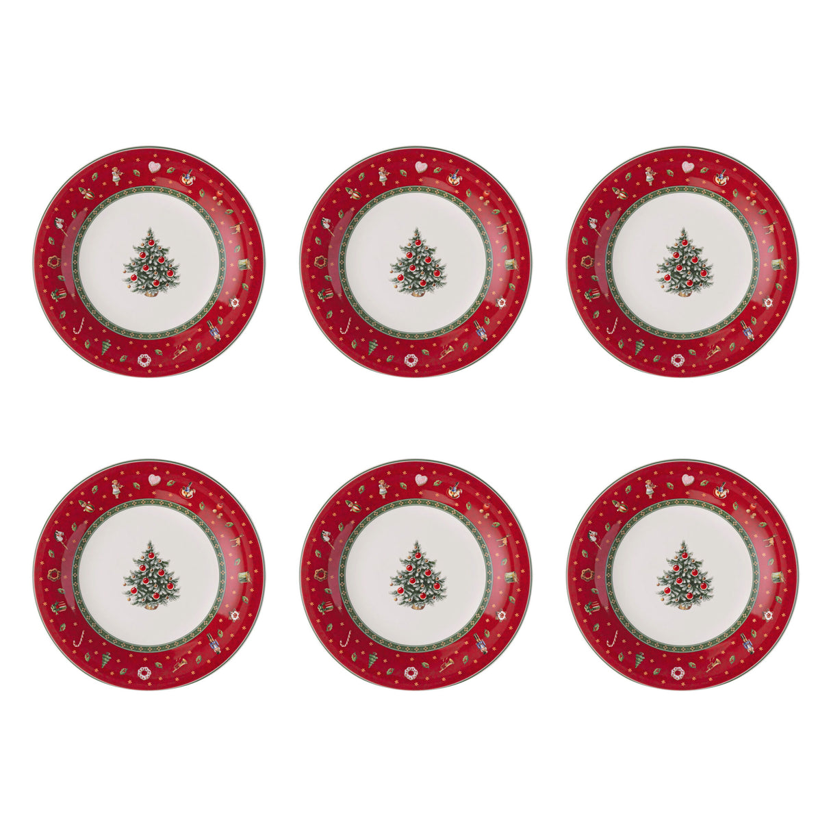 VILLEROY & BOCH Toy's Delight Specials Piatto Dessert Colazione Set 6 Pezzi Rosso Rotondo 21,5cm Tavola Natale