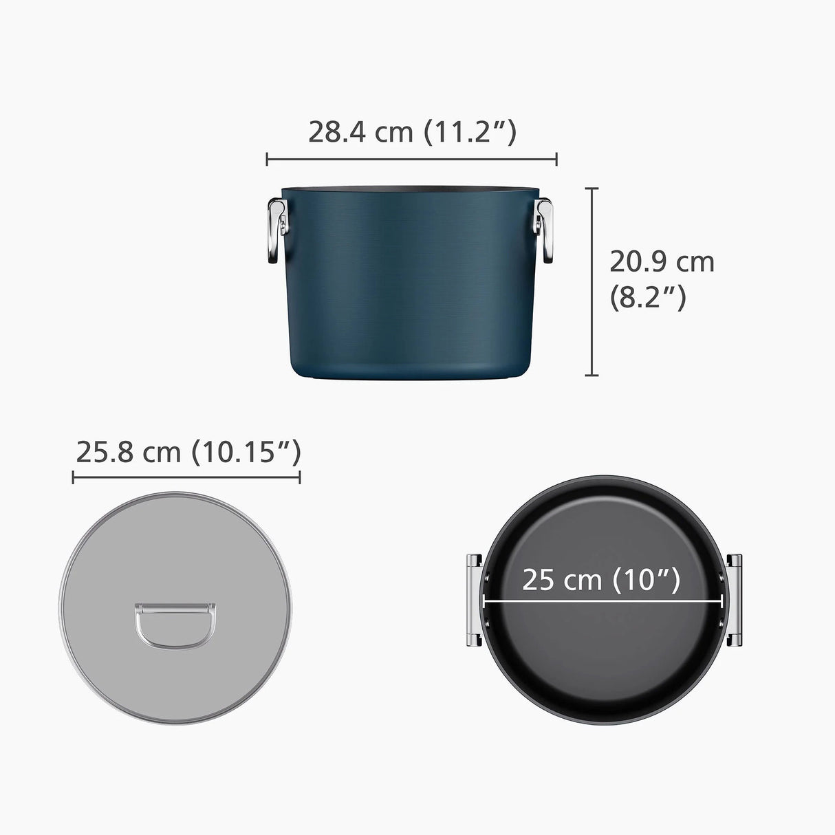 JOSEPH JOSEPH Pentola Alta con Manici Pieghevoli e Coperchio Space 25cm Ceramica Antiaderente Blu