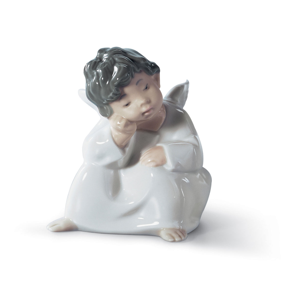 Statuina Angelo Medita Lladrò in porcellana lucida 10x10 cm