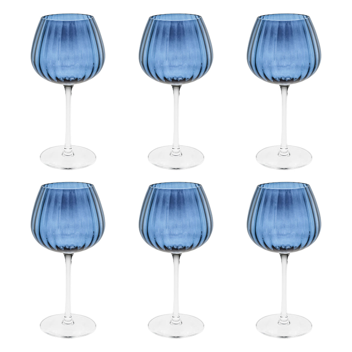 ROSE & TULIPANI Prismia Calici Universali Set 6 Pezzi 460ml Blu Vetro Soffiato e Pasta