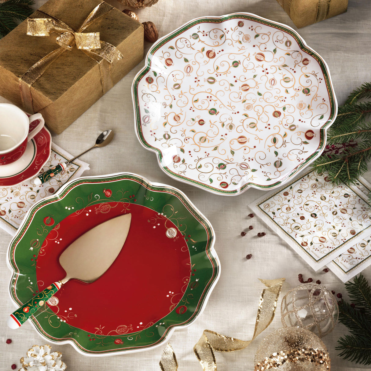 BRANDANI Tempo di Festa Pala Dolce Torta 26 cm Acciaio Inox e Porcellana Tavola Natalizia