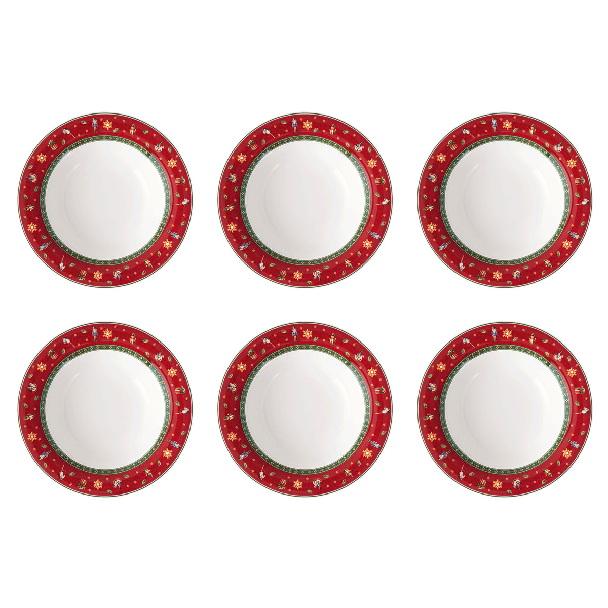 VILLEROY & BOCH Set 6 Piatti Fondi Natalizi Toy's Delight Specials Rosso in Porcellana Premium 23cm