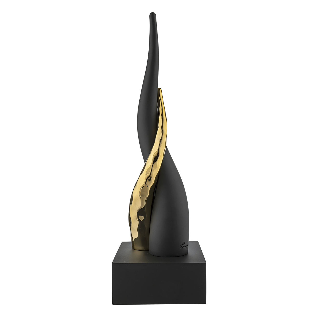 BONGELLI PREZIOSI Corno Cornetto Portafortuna 20cm Nero e Oro Base Nera Marmorino