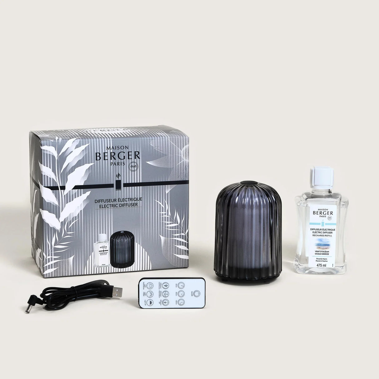 LAMPE BERGER Diffusore Elettrico Cannelo Noir con Ricarica da 475ml Vent d'Océan