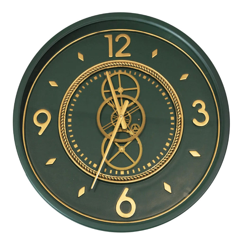 BRANDANI Orologio da Parete Ingranaggi Verde e Oro 55cm Metal Numeri Arabi