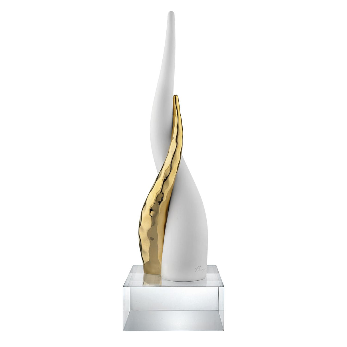 BONGELLI PREZIOSI Cornetto Corni Intrecciati Base Cristallo 20cm Bianco Oro Marmorino