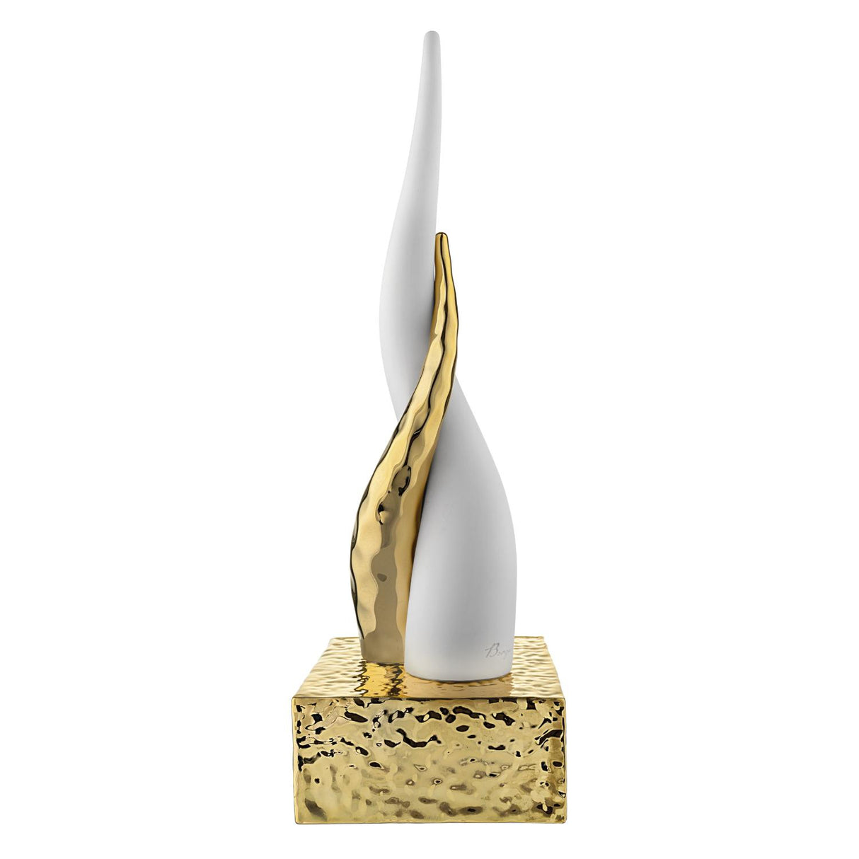 BONGELLI PREZIOSI Cornetto Corni Intrecciati Base Oro Corno Bianco 28cm Marmorino