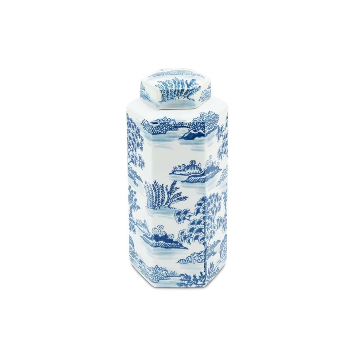 ABHIKA Vaso con Coperchio Potiche Orientale Chino 39x18cm Bianco Blu Ceramica