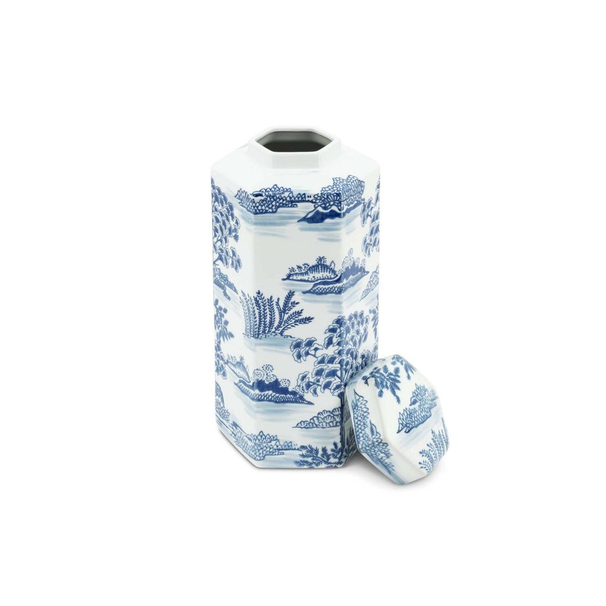 ABHIKA Vaso con Coperchio Potiche Orientale Chino 39x18cm Bianco Blu Ceramica
