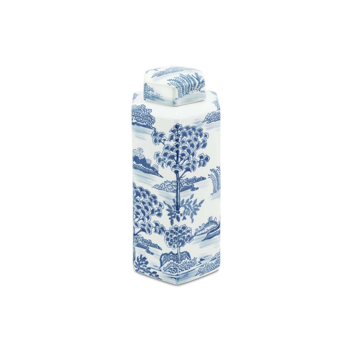 ABHIKA Vaso con Coperchio Potiche Orientale Chino 39x18cm Bianco Blu Ceramica