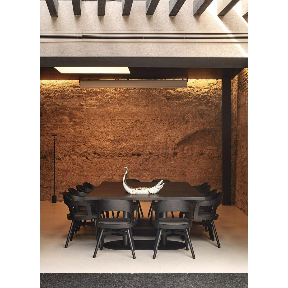 Lladró Scultura Coccodrillo Bianco Rame 39x68cm Porcellana