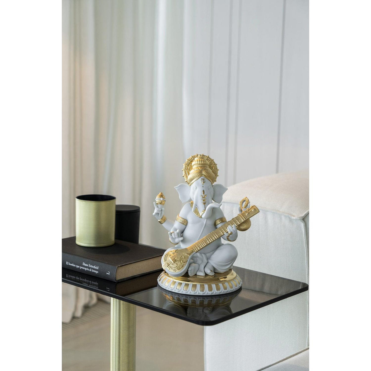 Lladró Figurina Ganesha con Veena Lustro Oro 23x19cm Porcellana