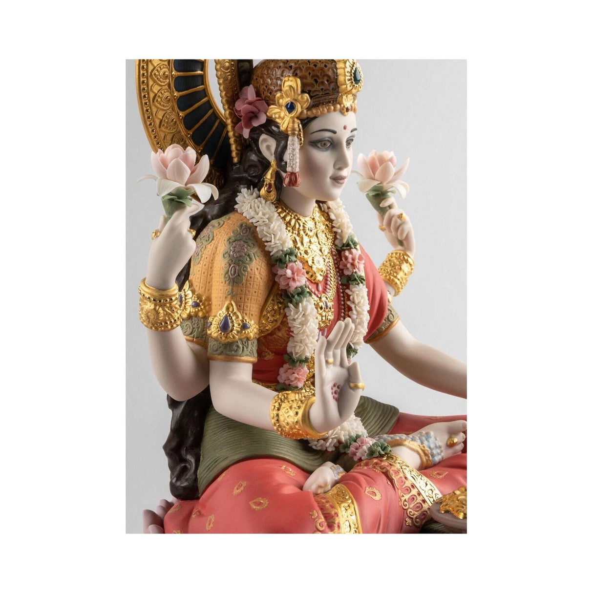 Lladró Scultura Statua Dea Lakshmi 41x27cm Porcellana