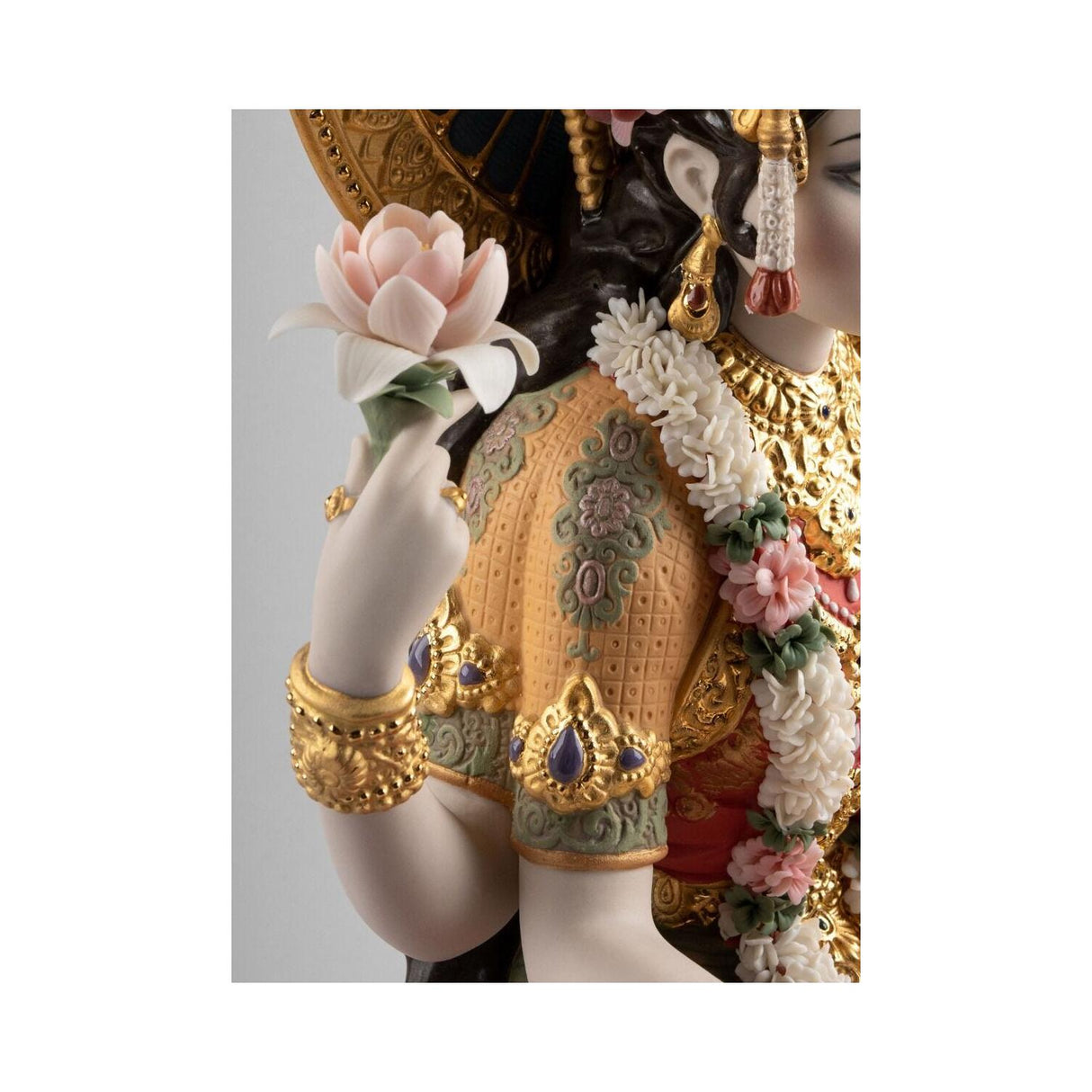 Lladró Scultura Statua Dea Lakshmi 41x27cm Porcellana