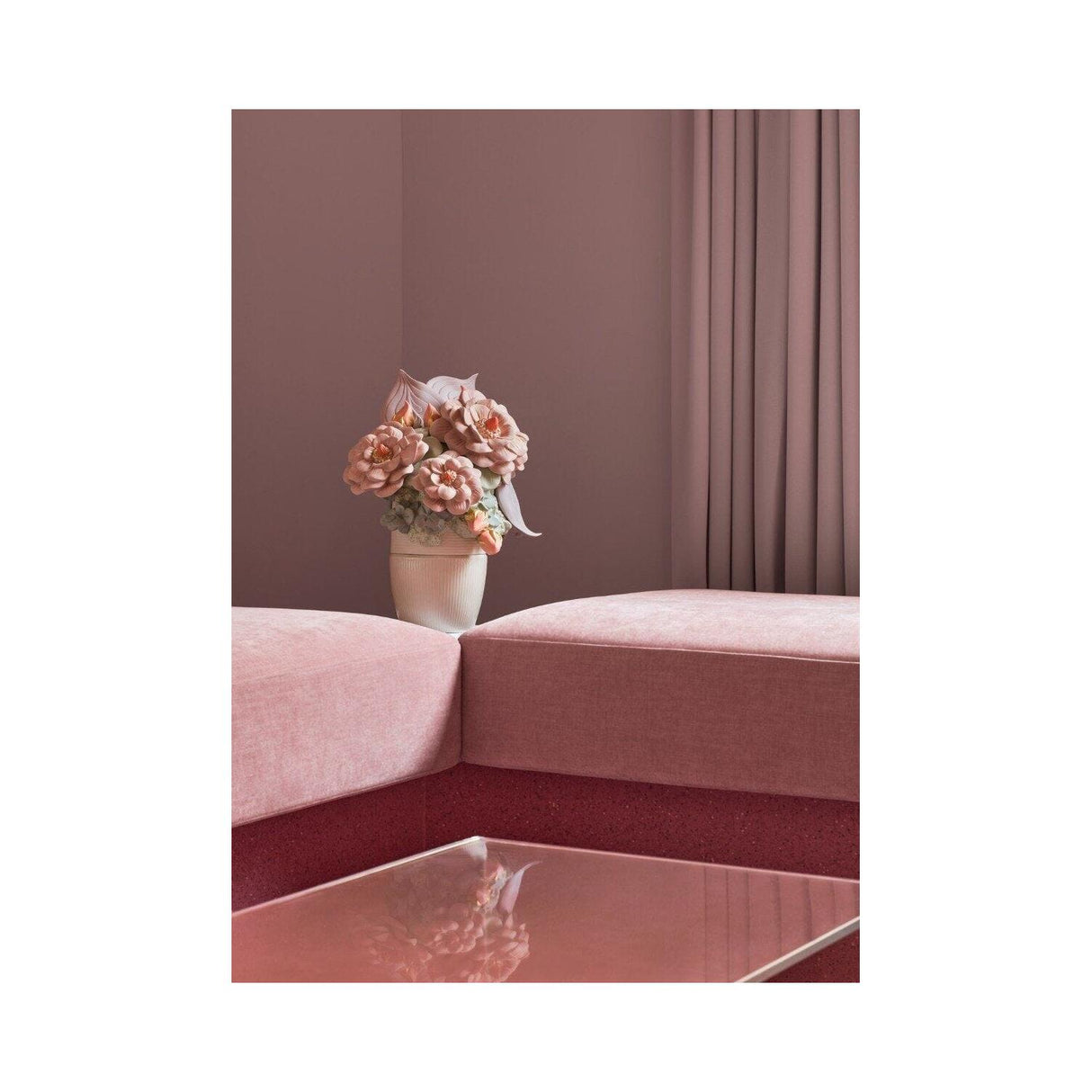 LLADRO' Vaso con Fiori Rosa 44x33cm Porcellana