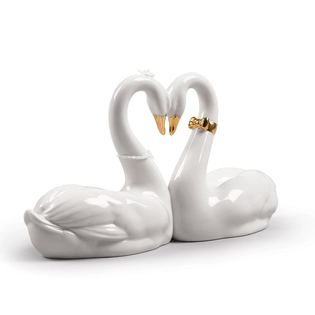 LLADRO' Figurina Cigni Amore Senza Fine Lustro Oro 13x27cm Porcellana