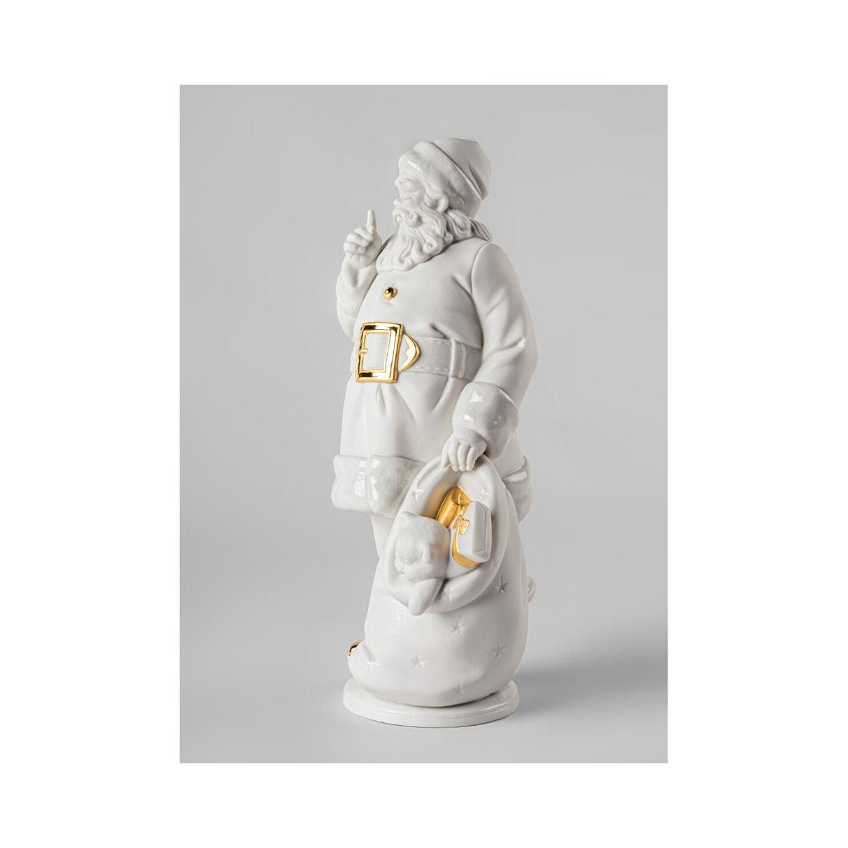 Lladró Scultura E' Arrivato Babbo Natale Bianco Oro 33x17cm Porcellana