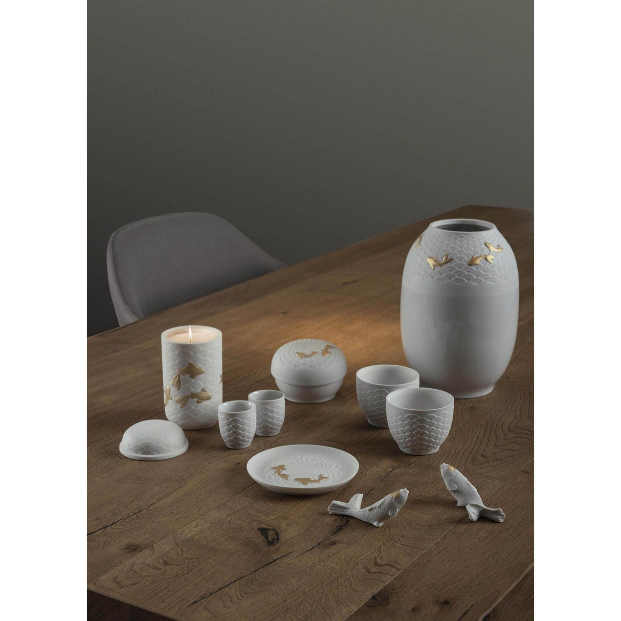 LLADRO' Vaso Koi Dorato Lucido 25x18cm Porcellana