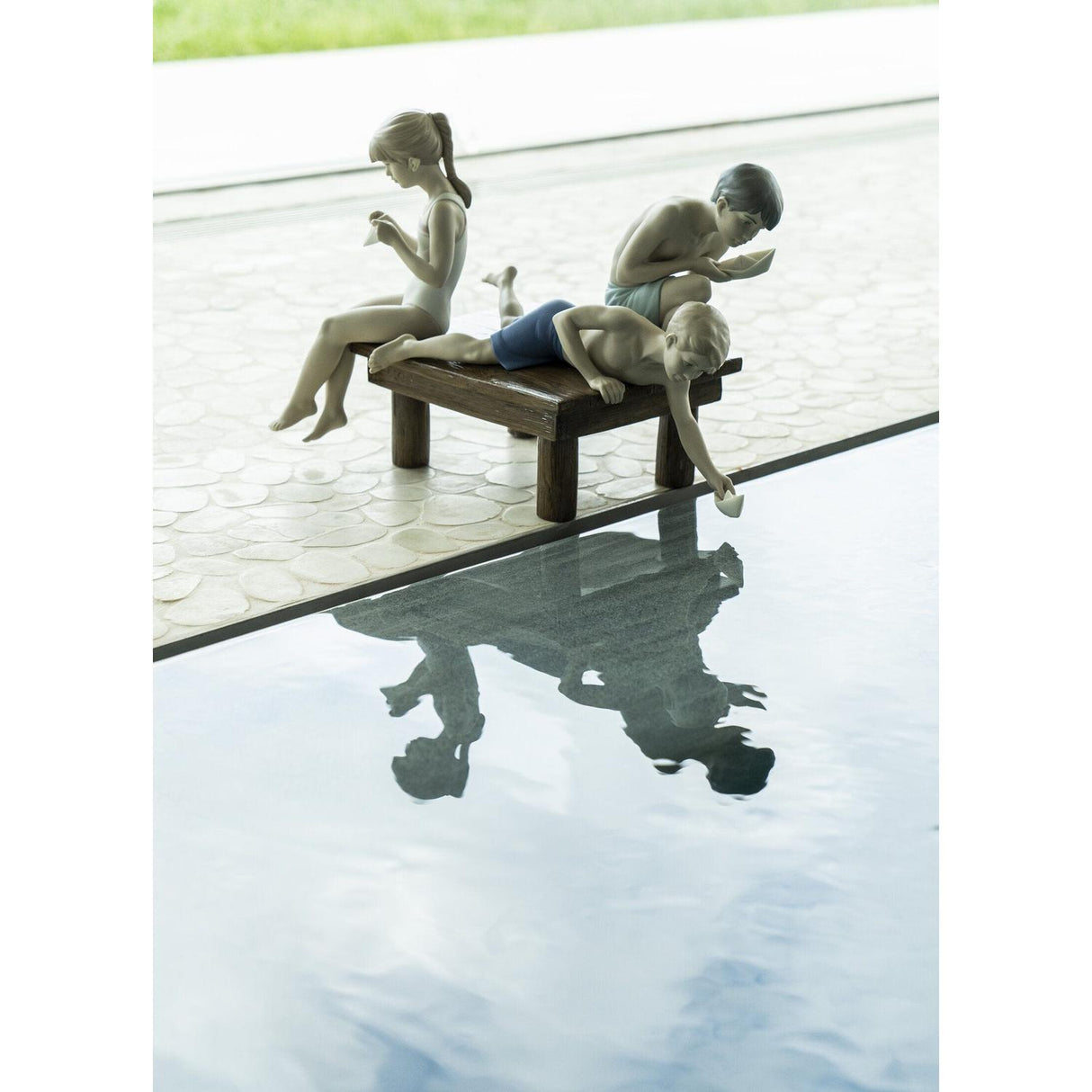 Lladró Figurina Bimbi Barchette di Carta 23x36cm Porcellana