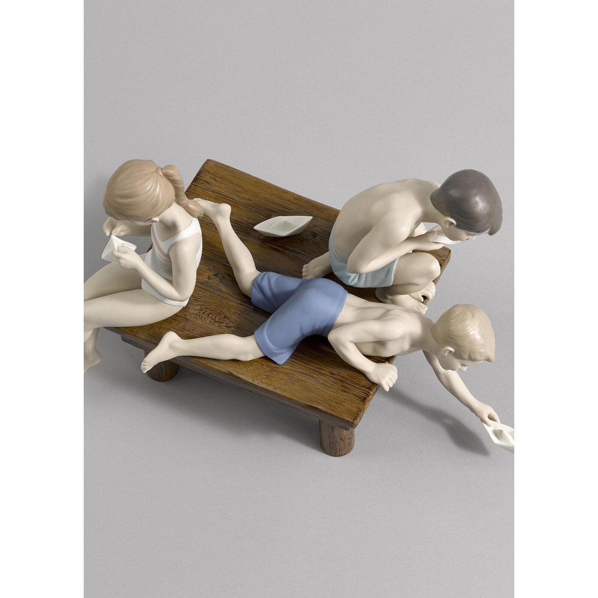 Lladró Figurina Bimbi Barchette di Carta 23x36cm Porcellana