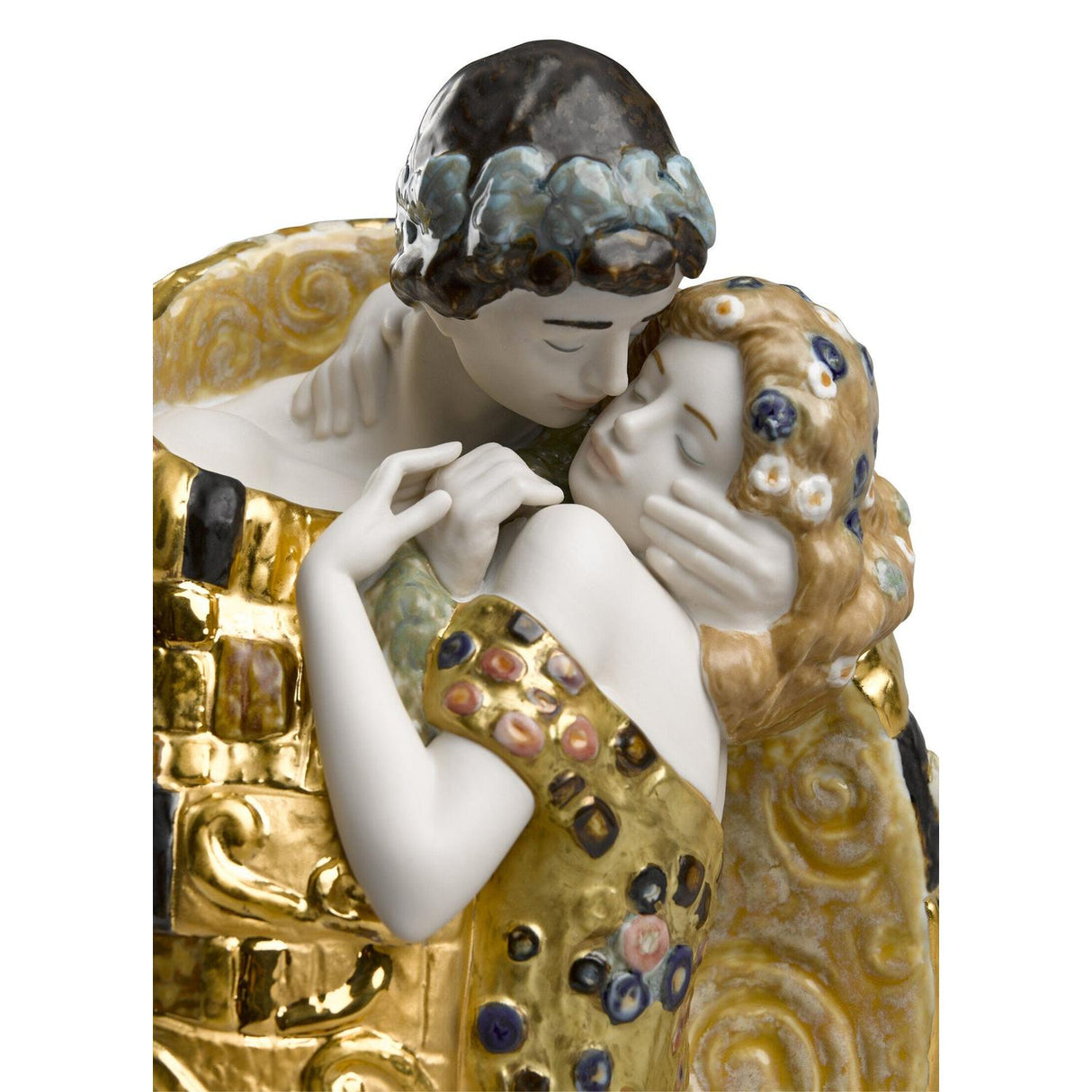 Lladró Scultura Coppia Il Bacio di Klimt Lustro Oro 33x31cm Porcellana