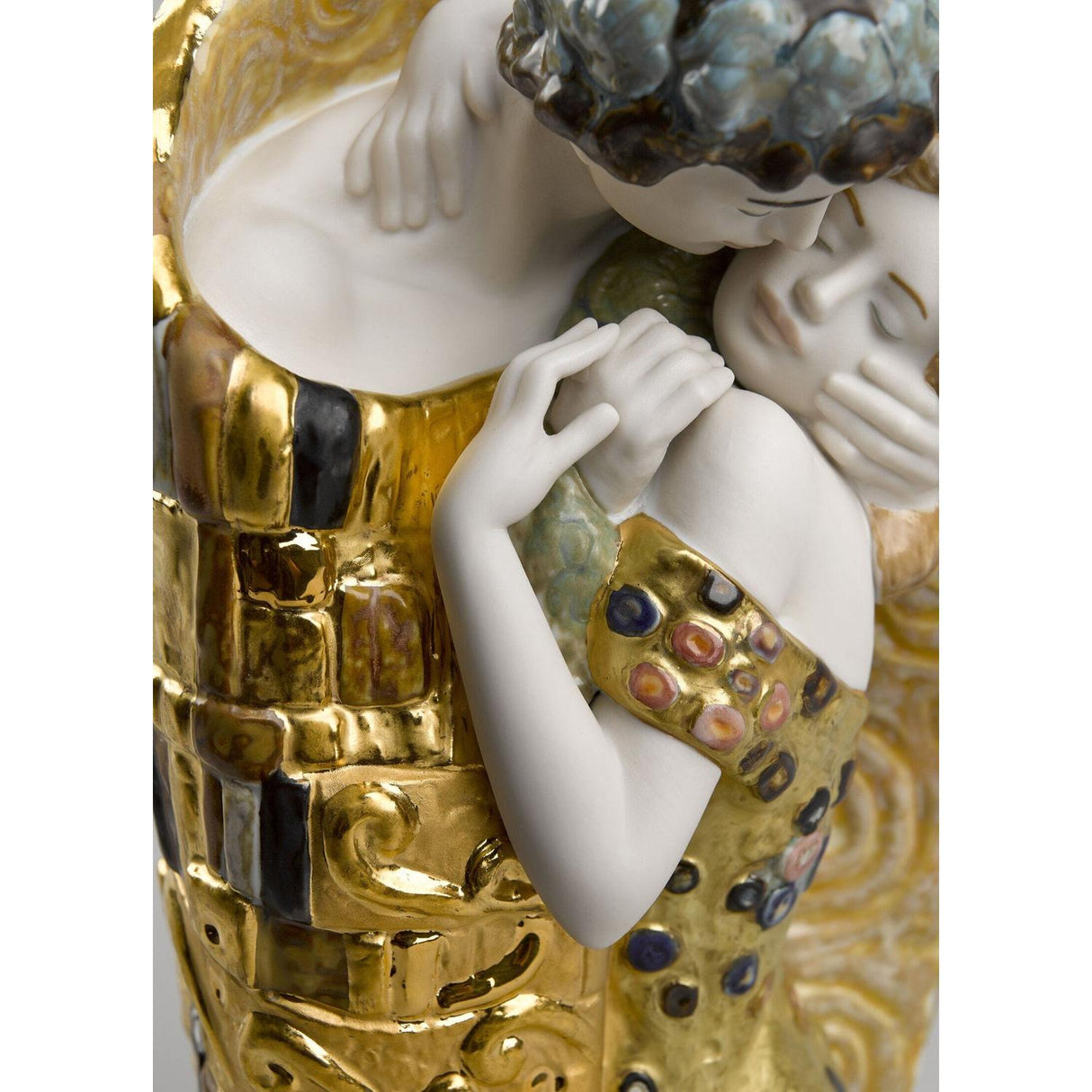 Lladró Scultura Coppia Il Bacio di Klimt Lustro Oro 33x31cm Porcellana