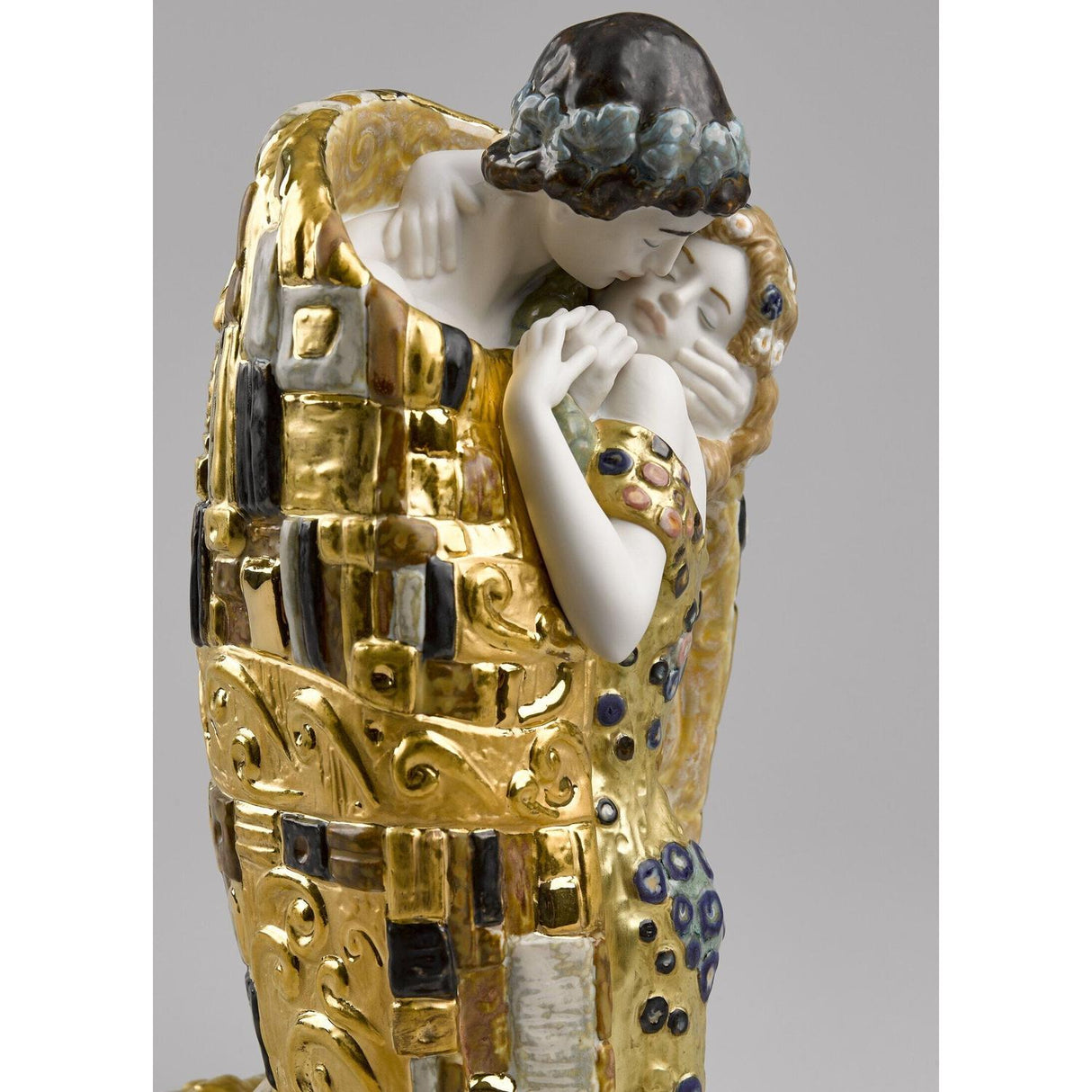 LLADRO' Scultura Coppia Il Bacio di Klimt Lustro Oro 33x31cm Porcellana