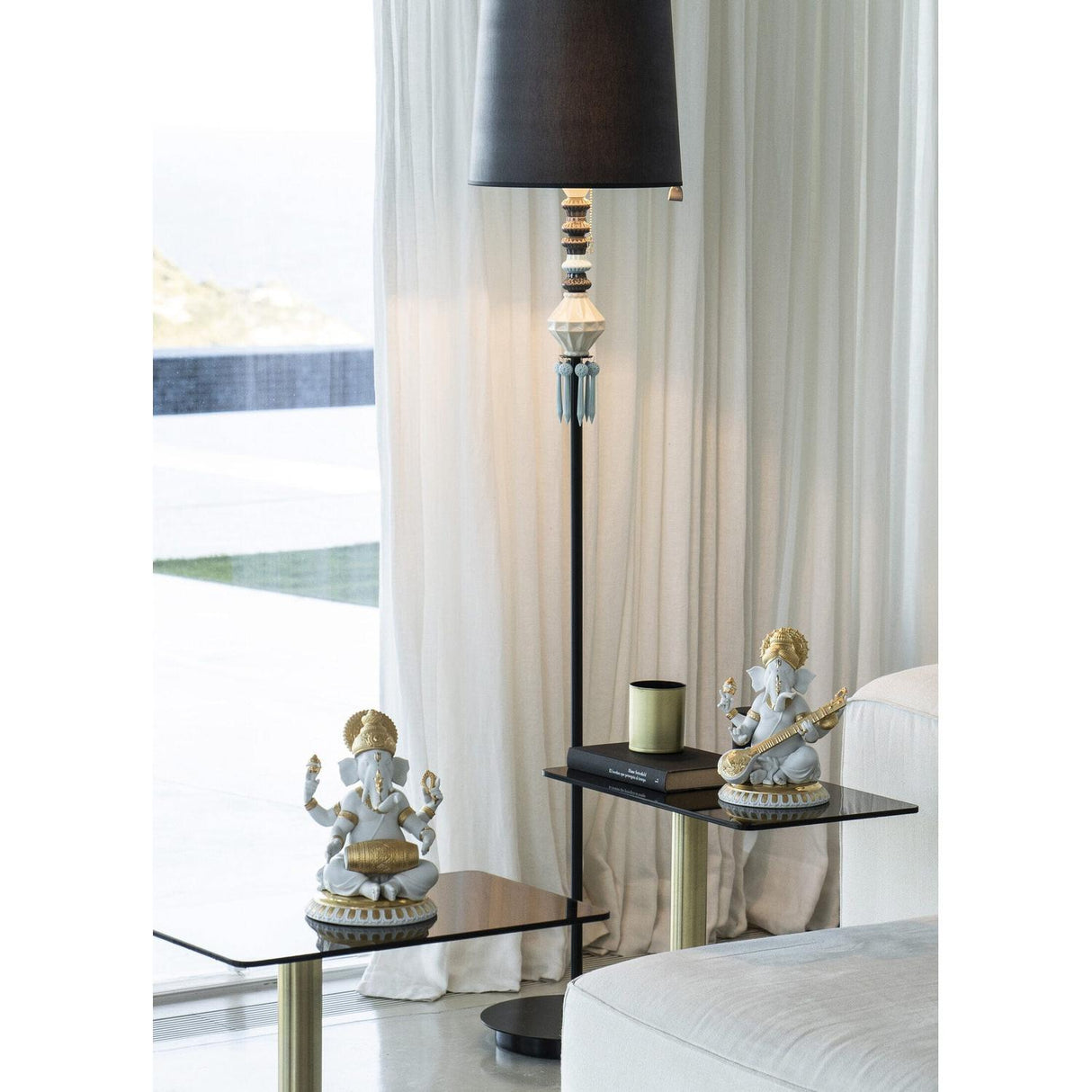 Lladró Figurina Ganesha con Mridangam Lustro Oro 23x18cm Porcellana