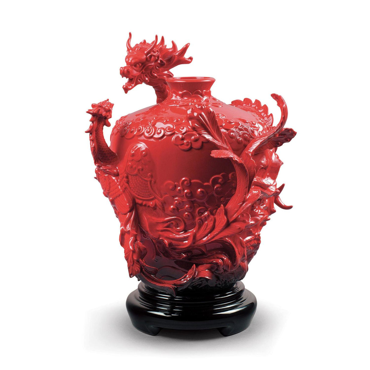 LLADRO' Vaso la Fenice e Il Drago 32x28cm Porcellana