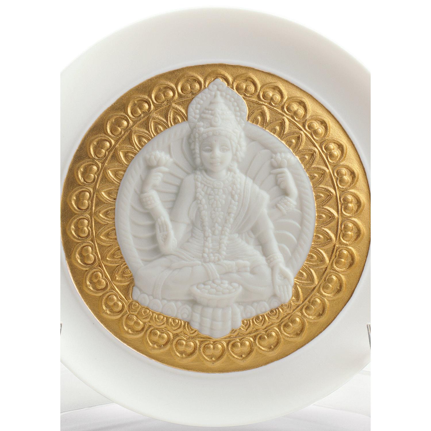Lladró Piatto Decorativo Dea Lakshmi Lustro Oro 10x10cm Porcellana