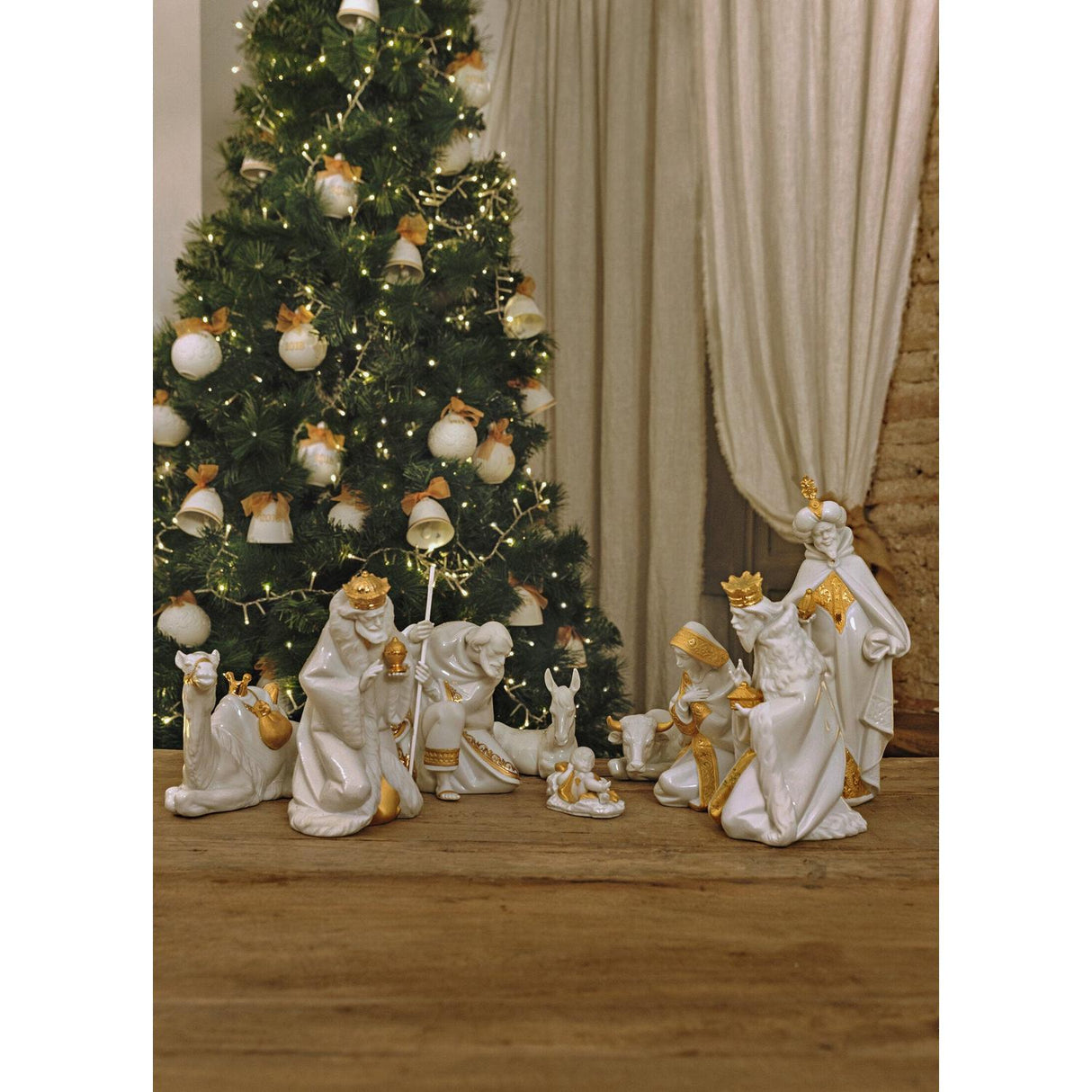 Lladró Figurina Natività Asino Lustro Oro 12x22cm Porcellana