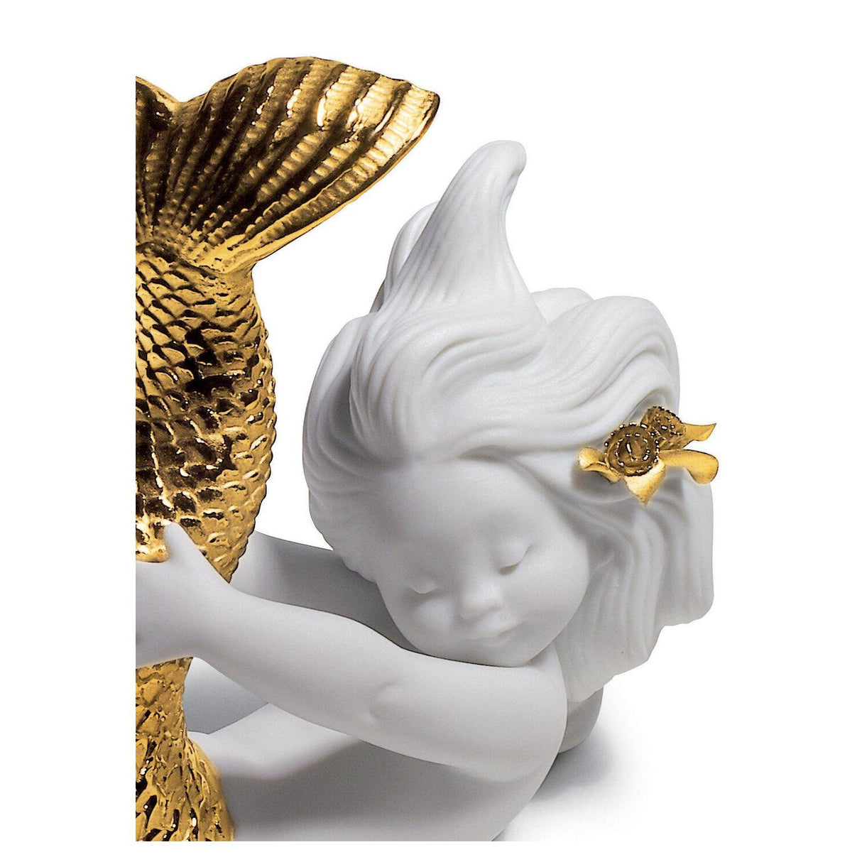 Lladró Figurina Sirena Giocando con Il Mare Lustro Oro 10x12cm Porcellana