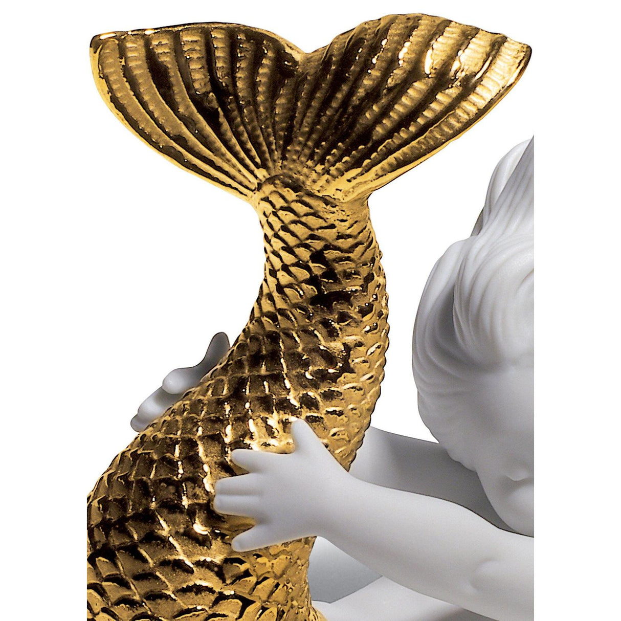 Lladró Figurina Sirena Giocando con Il Mare Lustro Oro 10x12cm Porcellana