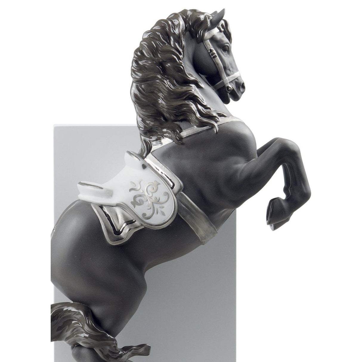 Lladró Figurina Cavallo in Courbette Lustro Argento 33x22cm Porcellana