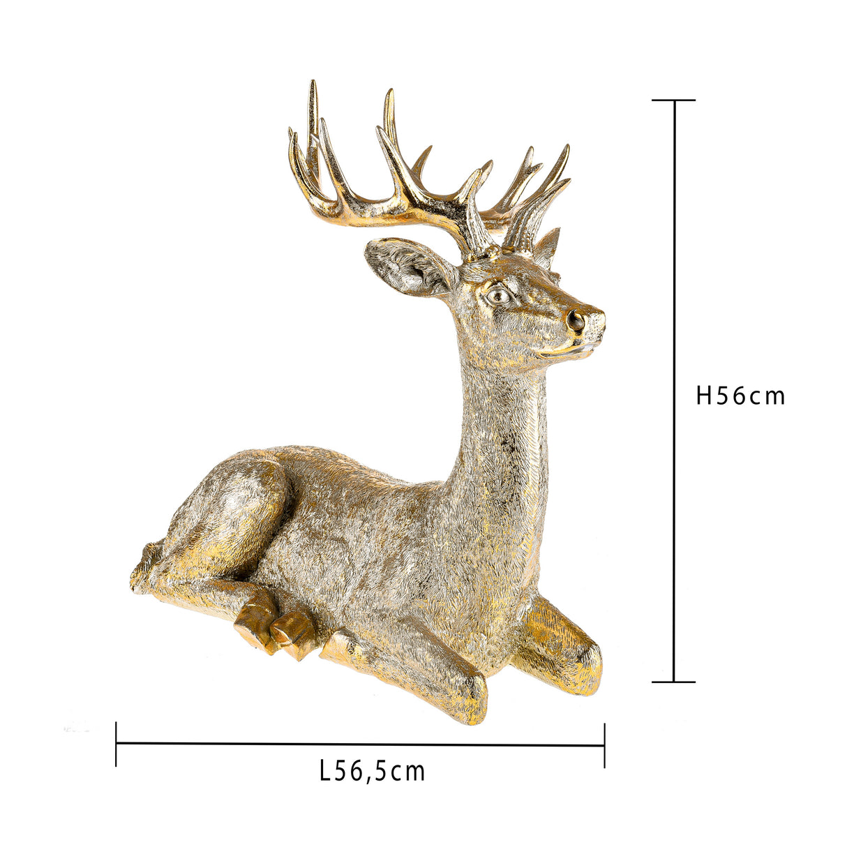 BIANCHI DINO Large Reindeer Sitting Gold 56cm Resin Christmas Decoration