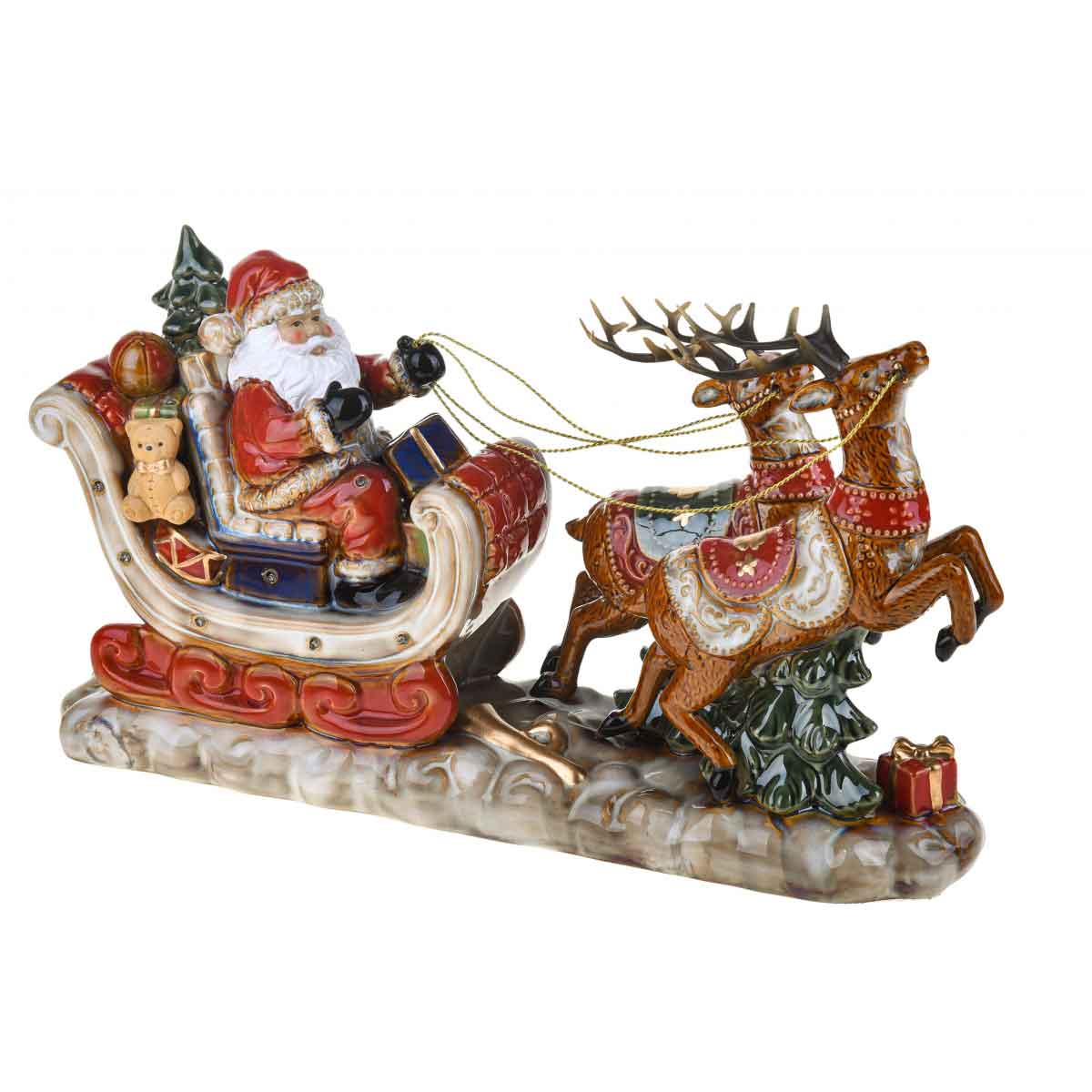 BIANCHI DINO Babbo Natale su Slitta Rosso 44,5cm Porcellana Decorazione Natale