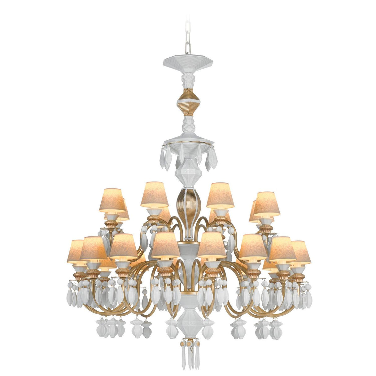 LLADRO' Chandelier Belle De Nuit 24 Luci Lustro Oro 125x80cm Porcellana