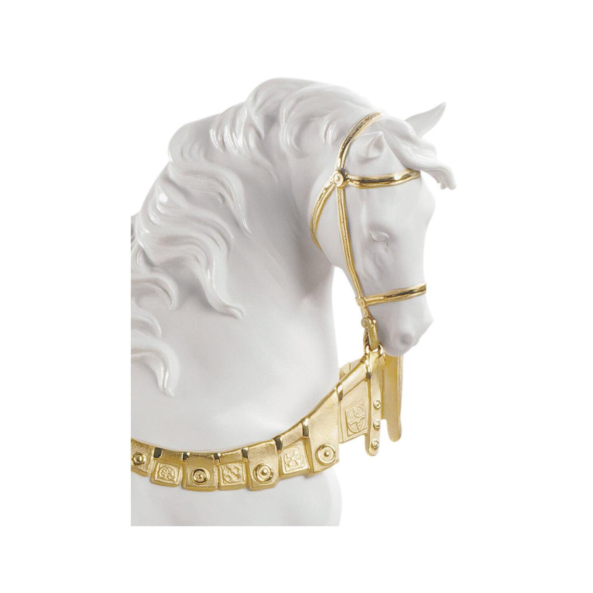 Lladró Scultura Cavallo Cortigiano Lustro Oro 42x40cm Porcellana