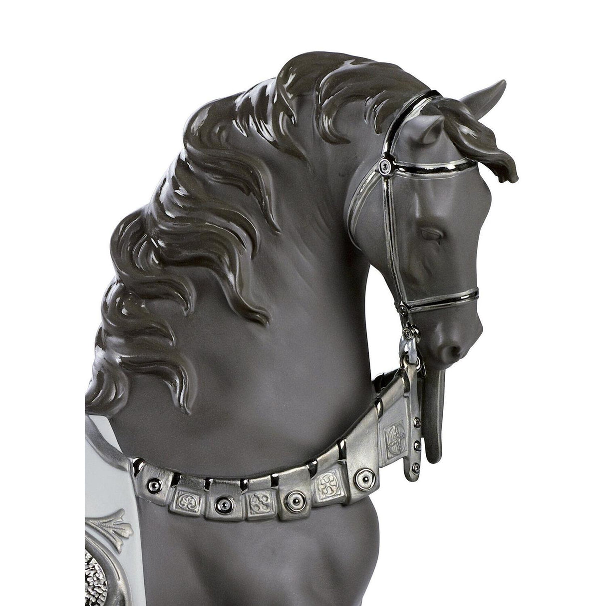 Lladró Scultura Cavallo Cortigiano Lustro Argento 42x40cm Porcellana