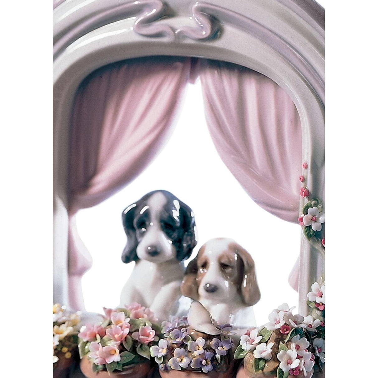 LLADRO' Figurina Cani Finestra Fiorita 21x18cm Porcellana